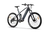 Moma Bikes Bicicleta Eléctrica E-MTB 27.5' Full Suspension, Shimano 24vel, frenos hidráulicos, batería Litio 48V 13Ah (624Wh)