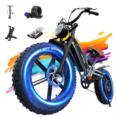 JANSNO Bicicleta Eléctrica 20' x 4.0 Fat Tire, Homologada CE,Sistema de 7 velocidades, Frenos de Disco mecánicos Delanteros y Traseros, Bicicleta eléctrica para Adultos, batería extraíble de 48V 14Ah