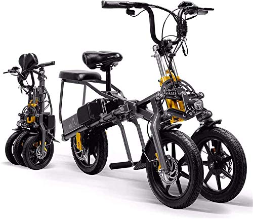 Bici electrica, 14' Electric trekking / bicicleta de ruta, de 3 ruedas plegable bicicleta eléctrica for los adultos, 350W extraíble de litio de la batería de 48 V del motor ligero de bicicletas de mon