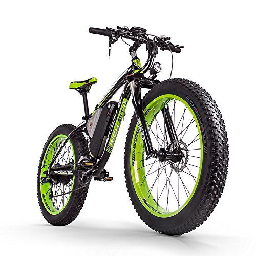 RICH BIT Bicicleta eléctrica para Hombres Adultos Big Tire Ebike 26'4.0, Potente Motor de 1000W, Snowbike con batería reemplazable 48V * 17Ah (Verde Oscuro)
