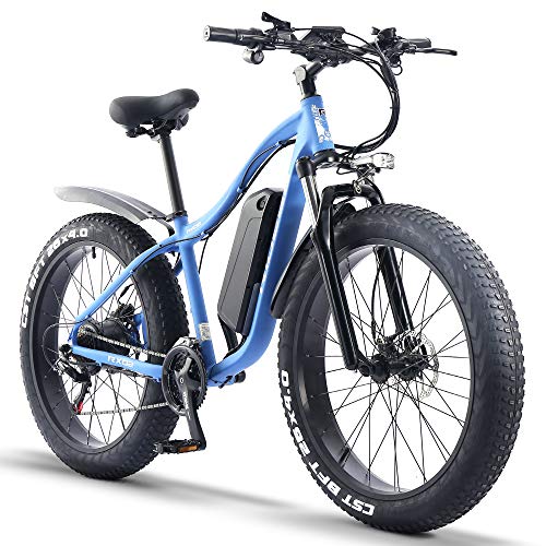 ride66 Bicicleta Electrica de Montaña para Adulto Hombre Mujer MTB 26' 1000W 48V 16Ah Ebike (Azul)