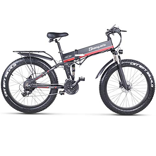 Sheng mi lo Bicicleta eléctrica 48V 1000W para Hombre Montaña Ebike 21 velocidades, 26 Pulgadas neumático Gordo Bicicleta de Carretera Pedales de Bicicleta de Nieve con Freno de Disco